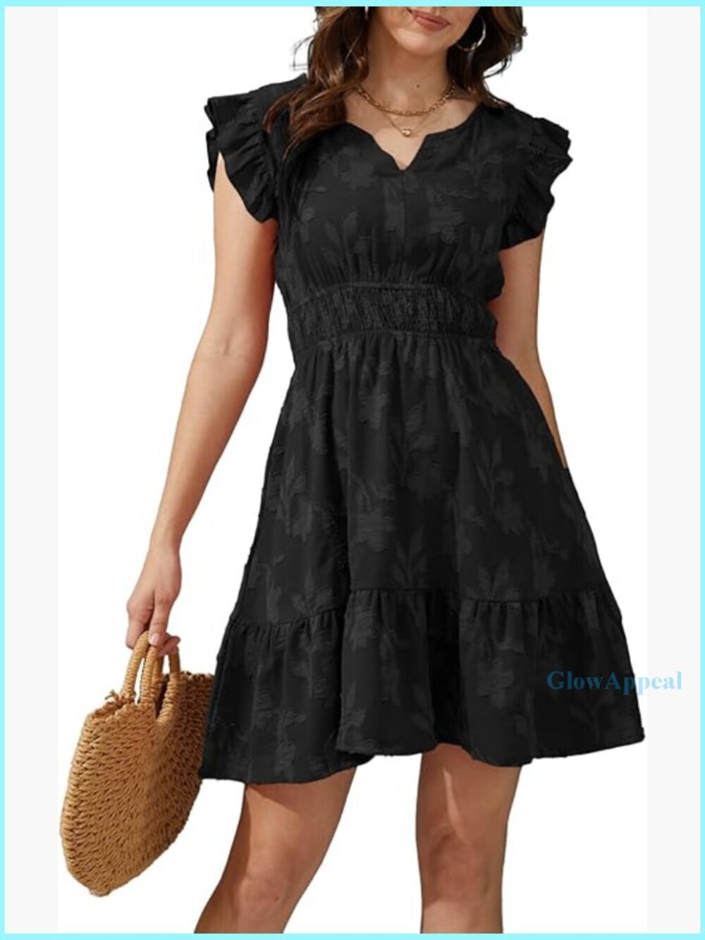 Ruffle Sleeve Boho Floral Dress with Pockets Elastic Waist Summer Mini